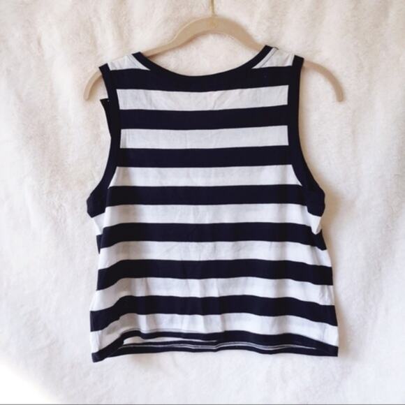 Express Embellished Blue Collar Striped Crop Top - Picture 3 of 6